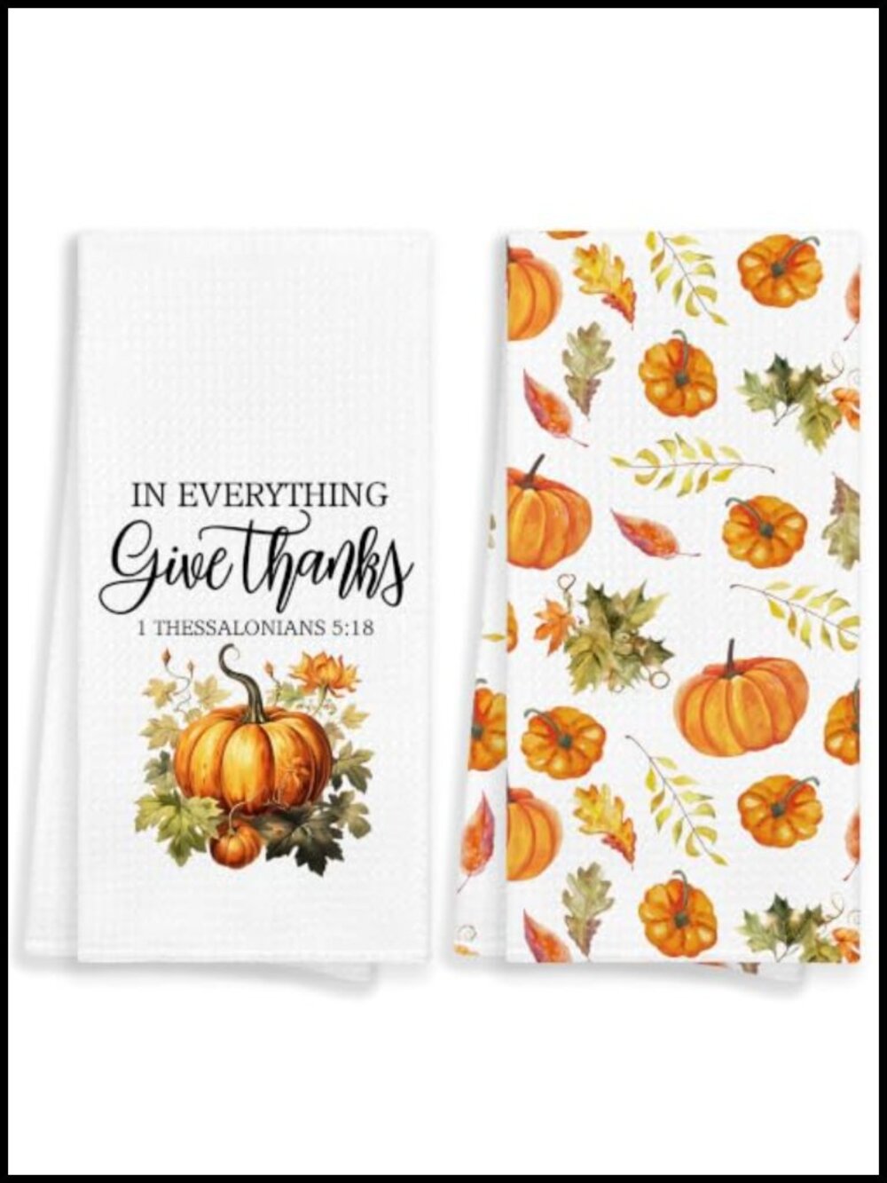 Christian Fall Kitchen Towels Set of 2 Bible Verse Pumpkin Botanical 16x24in